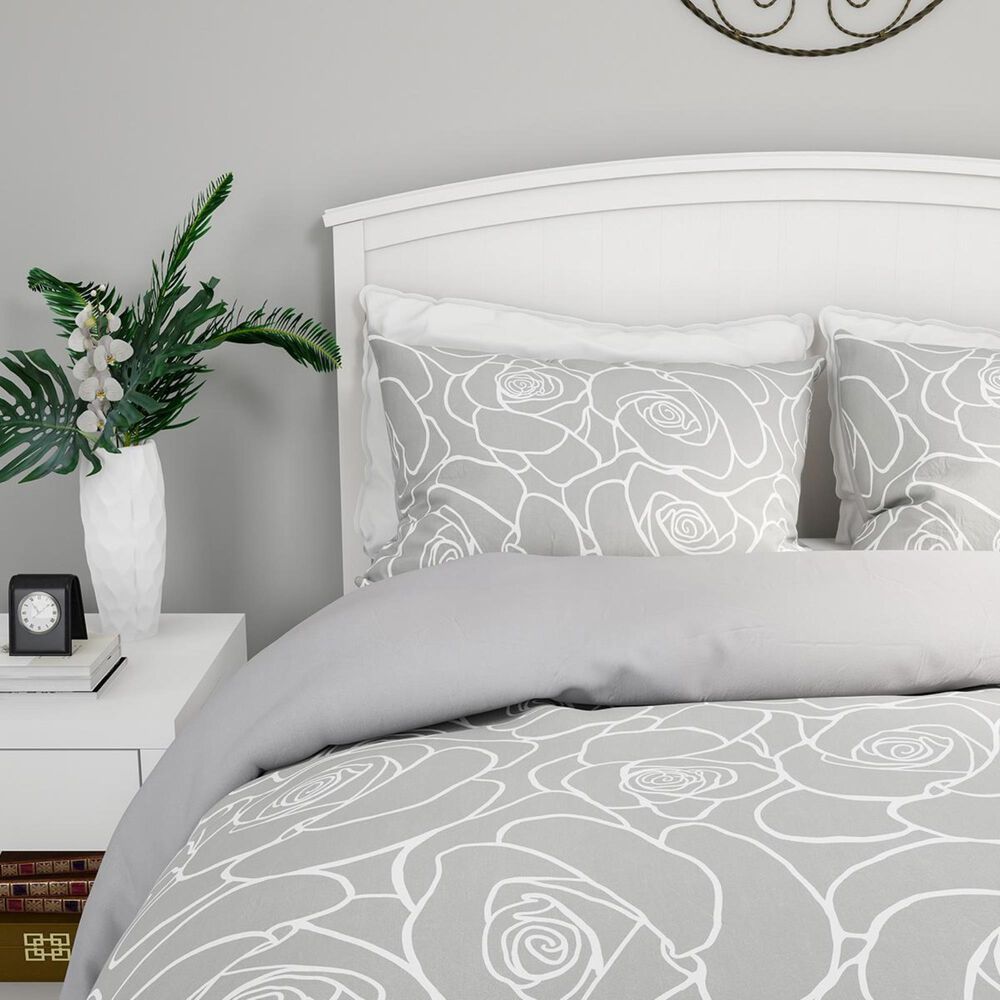 Timberlake Lavish Home 3-Piece King Bed of Roses Comforter Set in Rose Print &amp; Soft Gray, , large