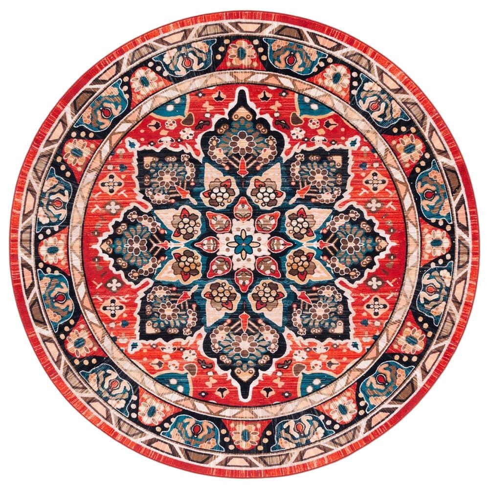 Safavieh Riviera 6"7" Round Black and Red Area Rug, , large