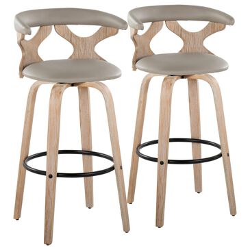 Lumisource Gardenia 30" Swivel Bar Stool with Light Grey Cushion in White Washed and Black (Set of 2), , large