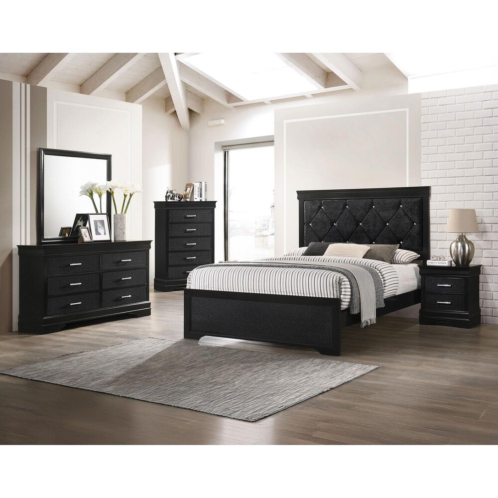 Crown Mark Amalia 3-Piece King Bedroom Set in Black, , large