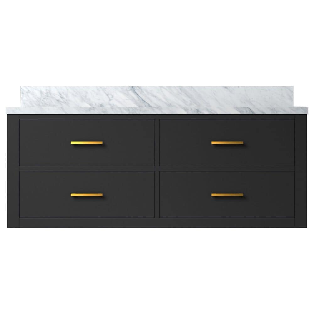 Lexora Home Castor 48&quot; Single Bathroom Vanity in Black with 2 cm White Carrara Marble Top and Rectangular Sink, , large