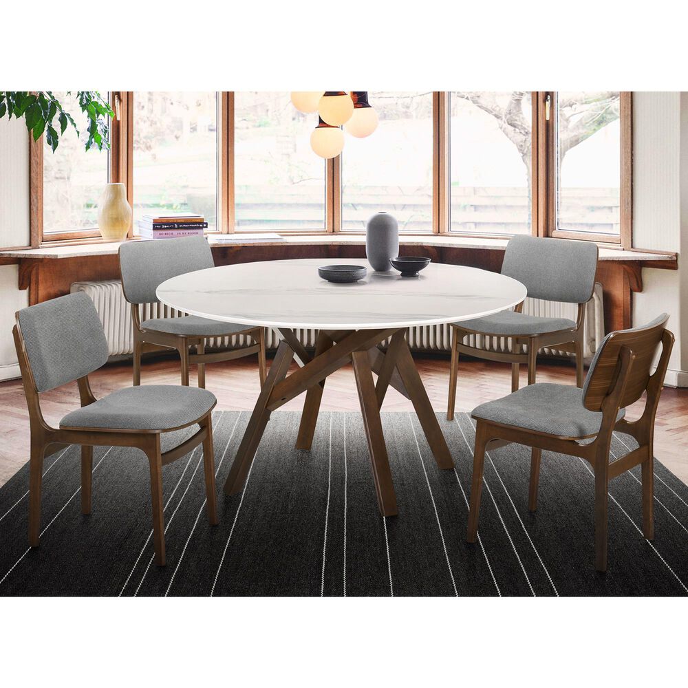Blue River Venus and Lima 5-Piece Dining Set with Gray Cushion in Walnut and White, , large