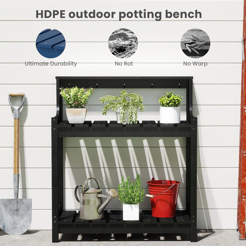 HOMLUX Outdoor Storage Potting Bench in Black, , large