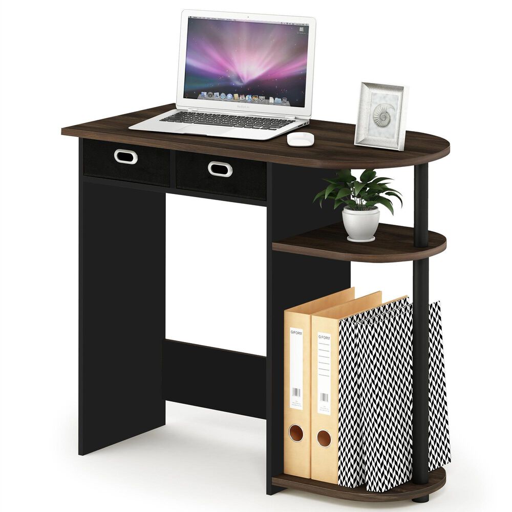 HOMLUX 32" Computer Desk with Two Drawers in Columbia Walnut and Black, , large