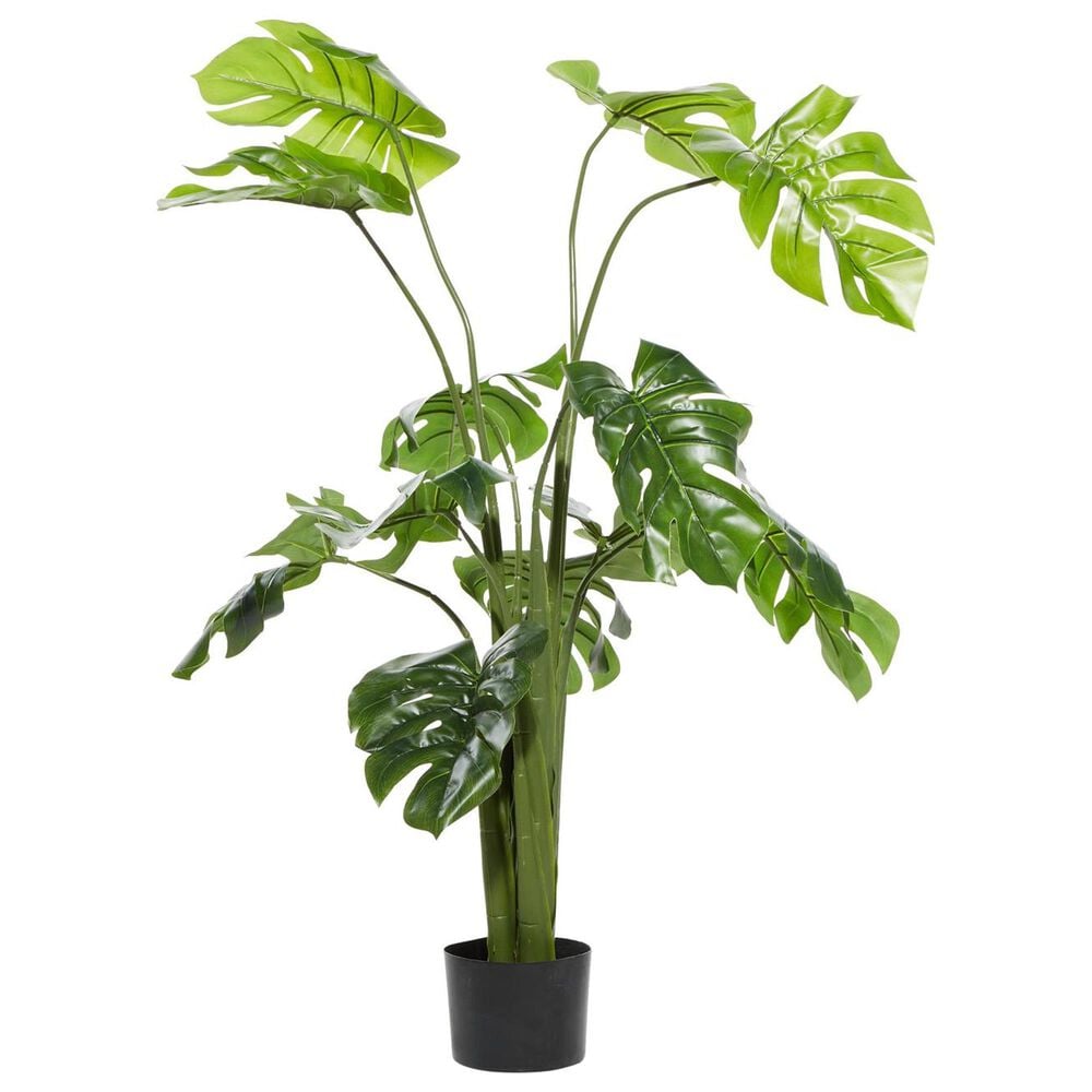 Maple and Jade 48&quot; Indoor/Outdoor Artificial Monstera with Black Plastic Pot in Green, , large
