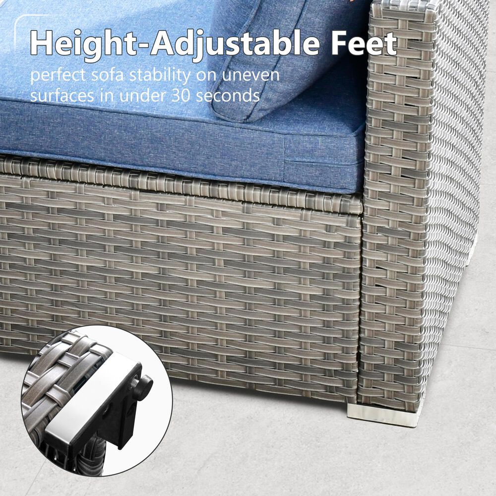 HOMLUX 7-Piece Patio Conversation Set with Grey Wicker in Denim Blue, , large