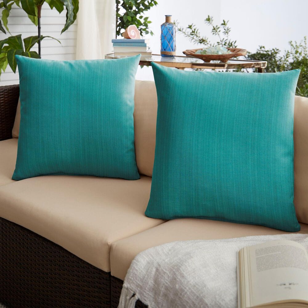 Sorra Home Sunbrella 22" Pillow in Dupione Deep Sea (Set of 2), , large