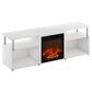 HOMLUX 63" TV Stand with Electric Fireplace in White Oak and Stainless Steel, , large