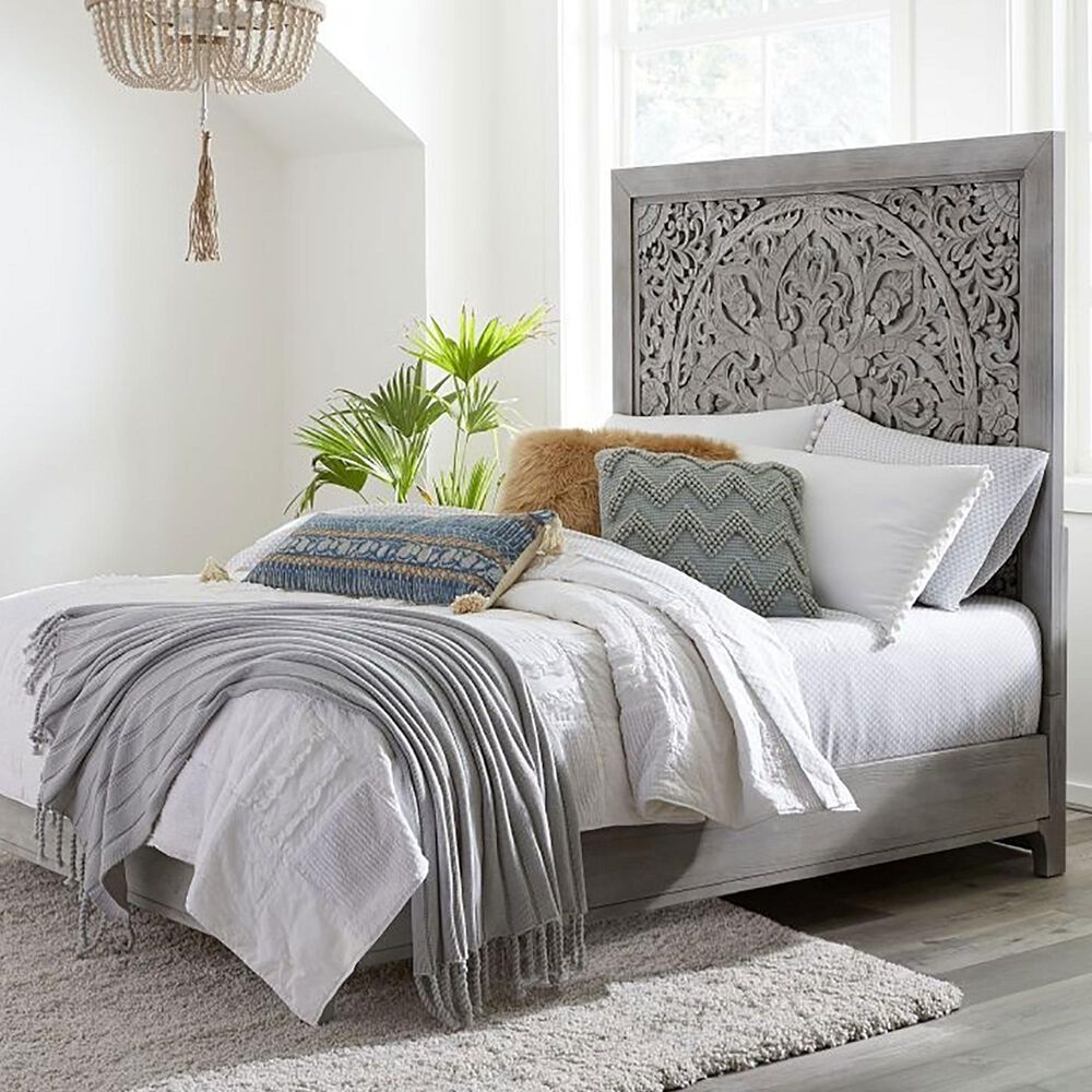 Urban Home Boho Chic Queen Platform Bed in Washed White, , large