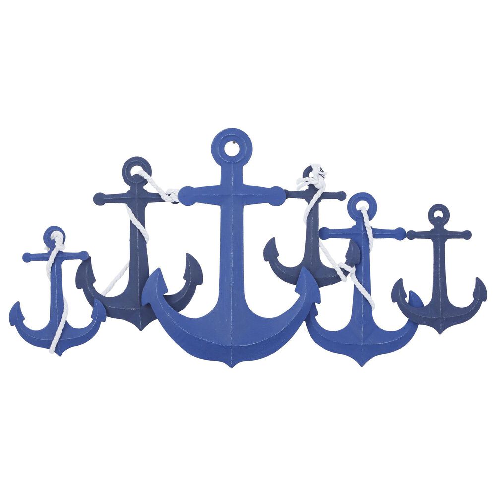 Maple and Jade 24" x 48" Anchor Indoor Outdoor Home Wall Decor with Detailing in White and Blue, , large
