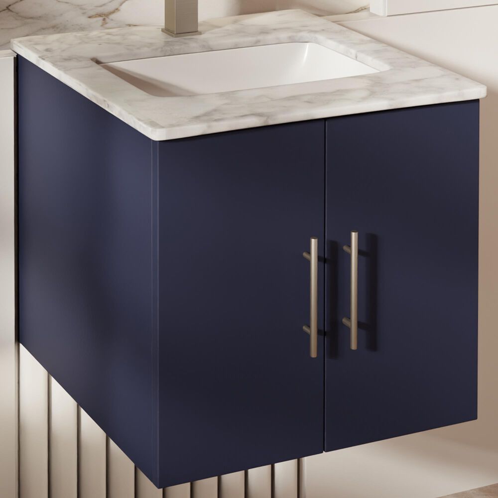 Lexora Home Geneva 24" Single Bathroom Vanity in Navy Blue with 2 cm White Carrara Marble Top and Rectangular Sink, , large