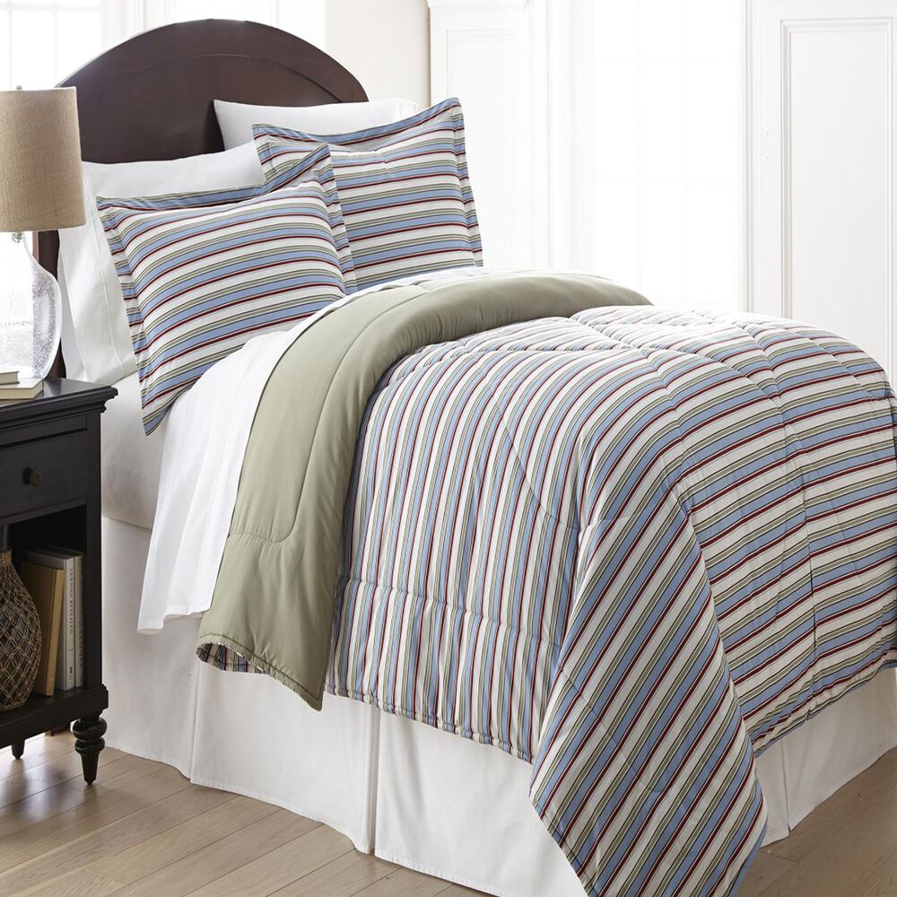 Shavel Home Products Micro Flannel Queen Awning Stripe Comforter 3 PieceSet, , large