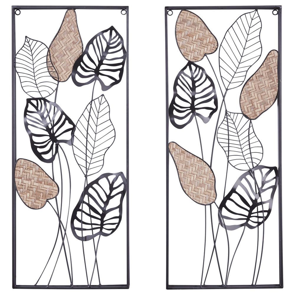 Maple and Jade 30" x 12" Leaves Wall Decor in Black and Natural Brown (Set of 2), , large
