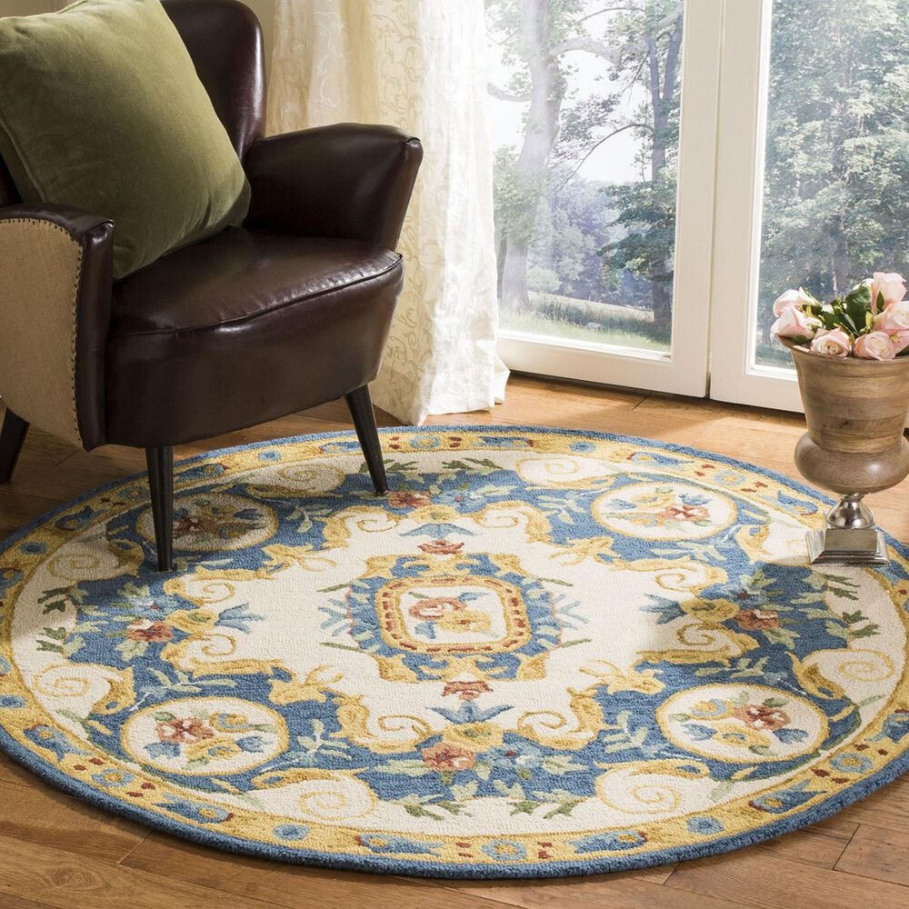 Safavieh Micro-Loop 5&#39; Round Cream and Blue Area Rug, , large