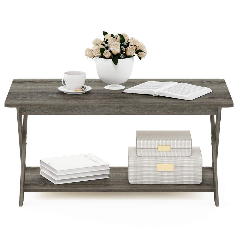 HOMLUX 1-Tier Simplistic Criss-Crossed Coffee Table in French Oak, , large