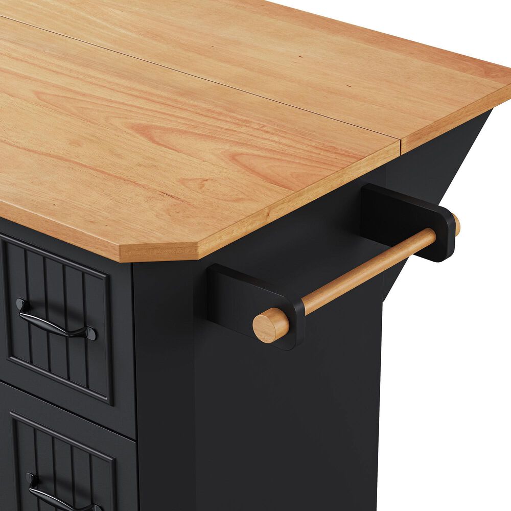 HOMLUX 56" Kitchen Island with Drop Leaf in Black, , large
