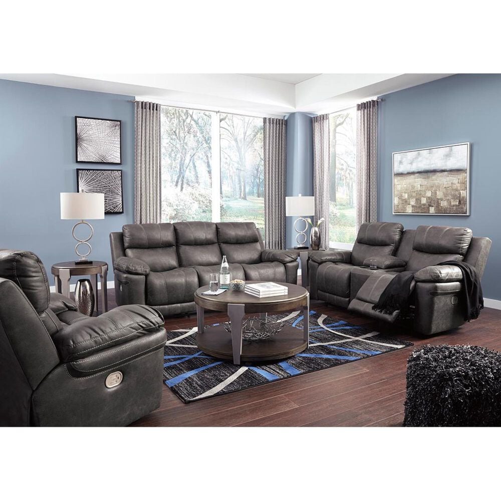 Ashley Erlangen Power Reclining Sofa with Adjustable Headrest in Midnight, , large