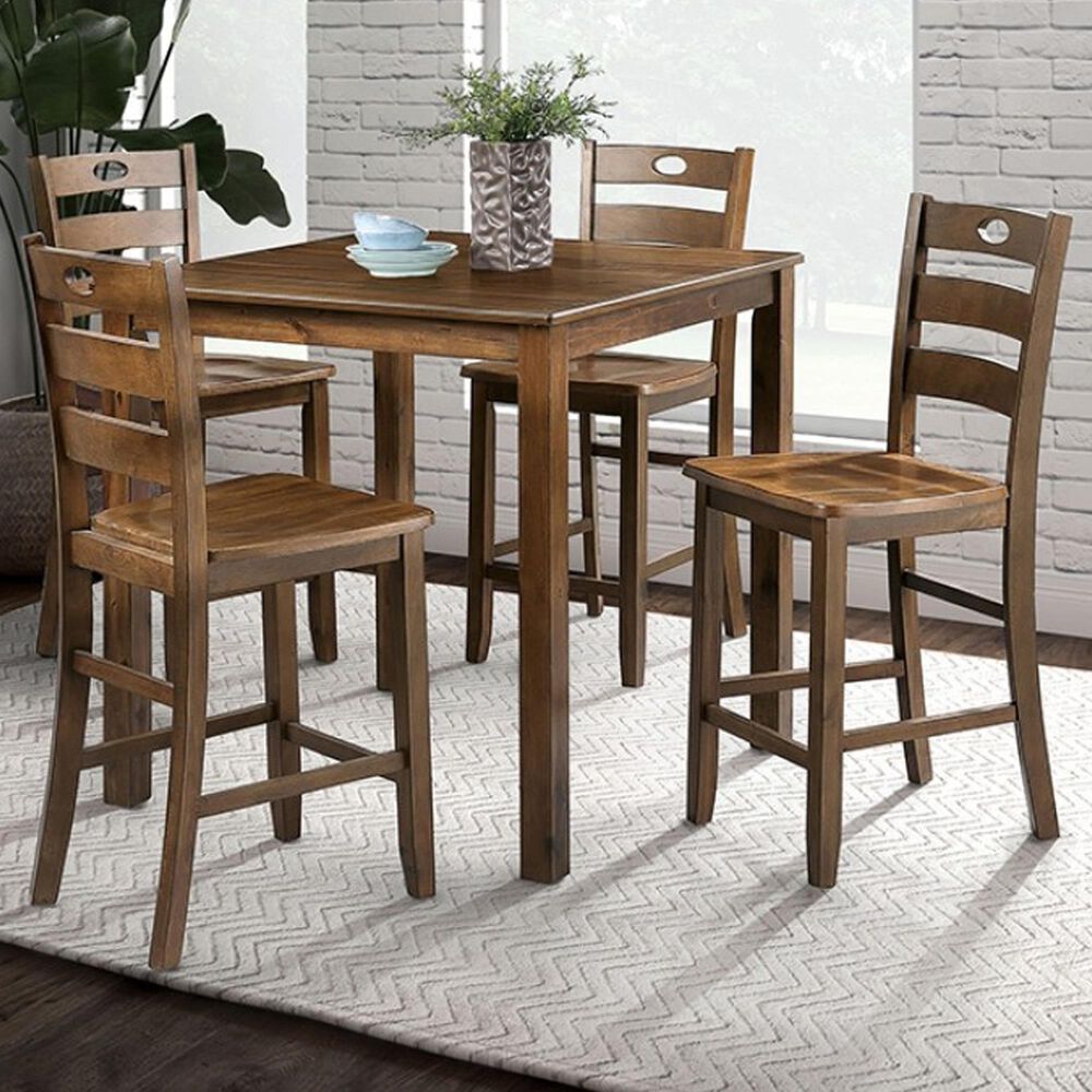 Furniture of America Lubbock 5-Piece Counter Height Dining Set in Walnut, , large