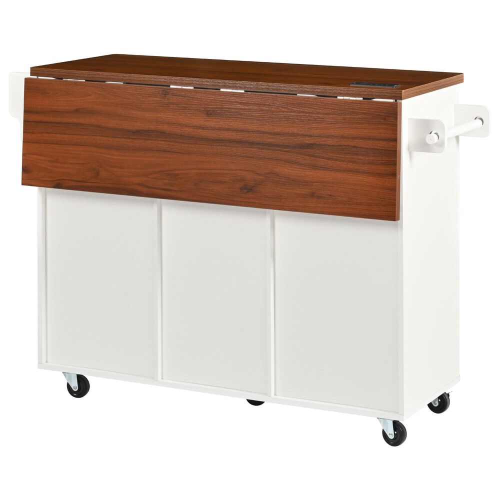 HOMLUX 52" Fluted Kitchen Island with Drop Leaf in White, , large