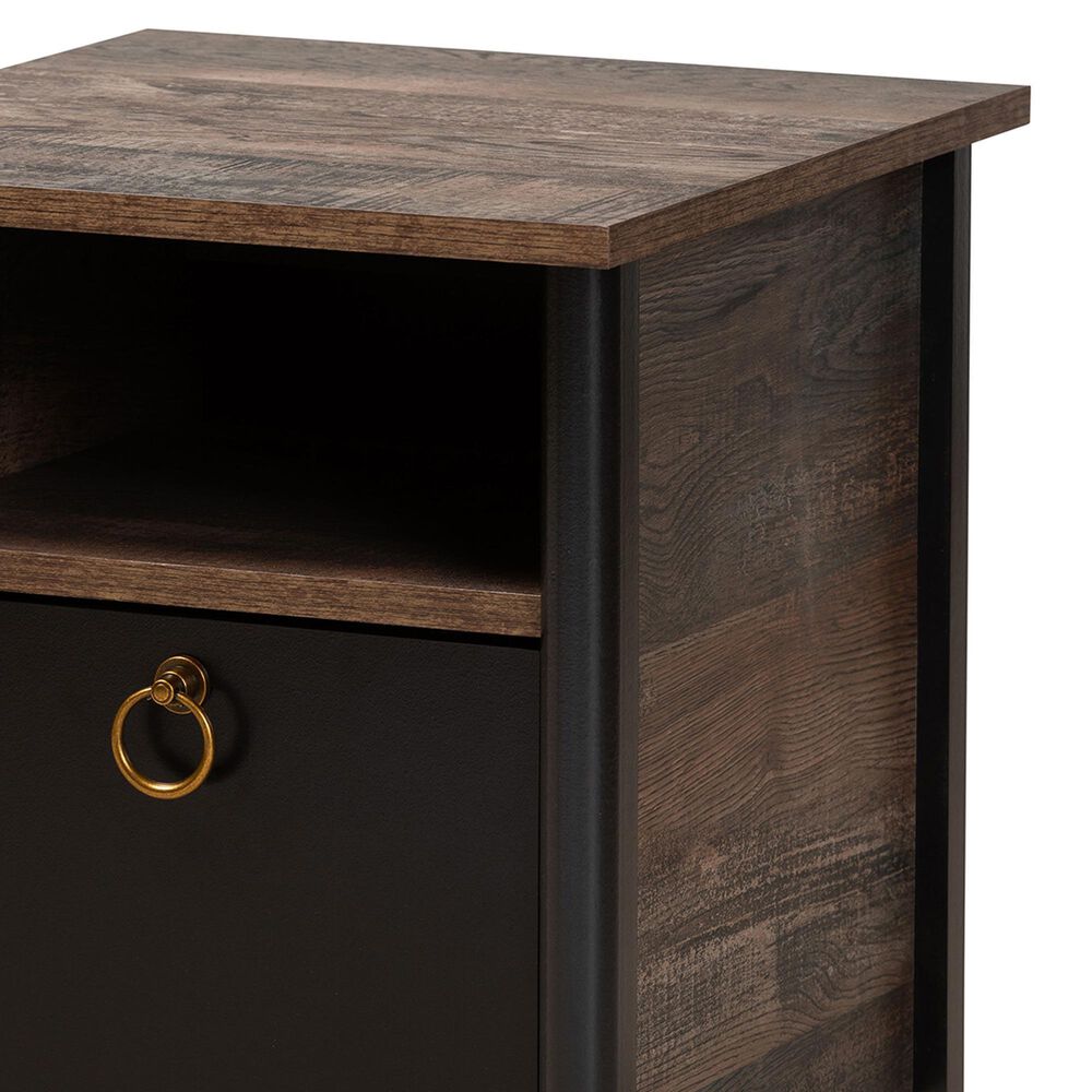 Baxton Studio Vaughan 1-Door Nightstand in Dark Brown, Rustic Brown and Black, , large