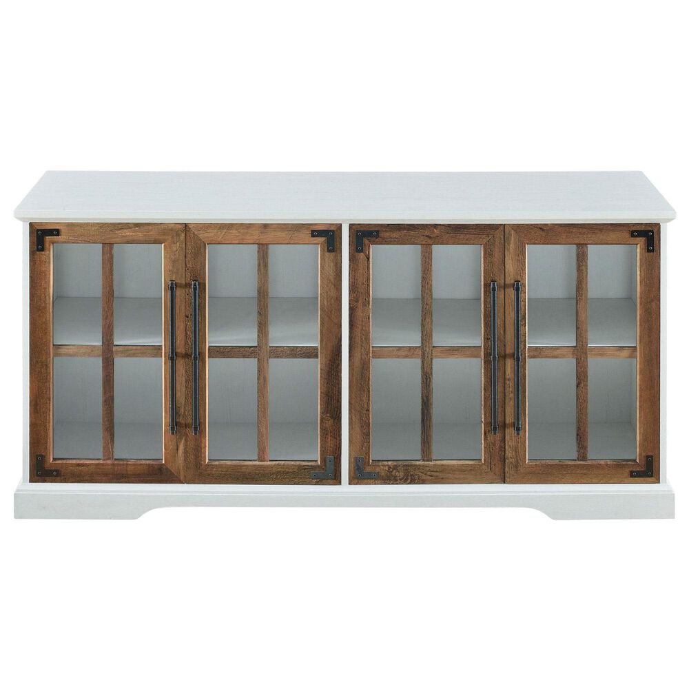 Walker Edison Abigail 58&quot; TV Stand in Brushed White/Rustic Oak, , large