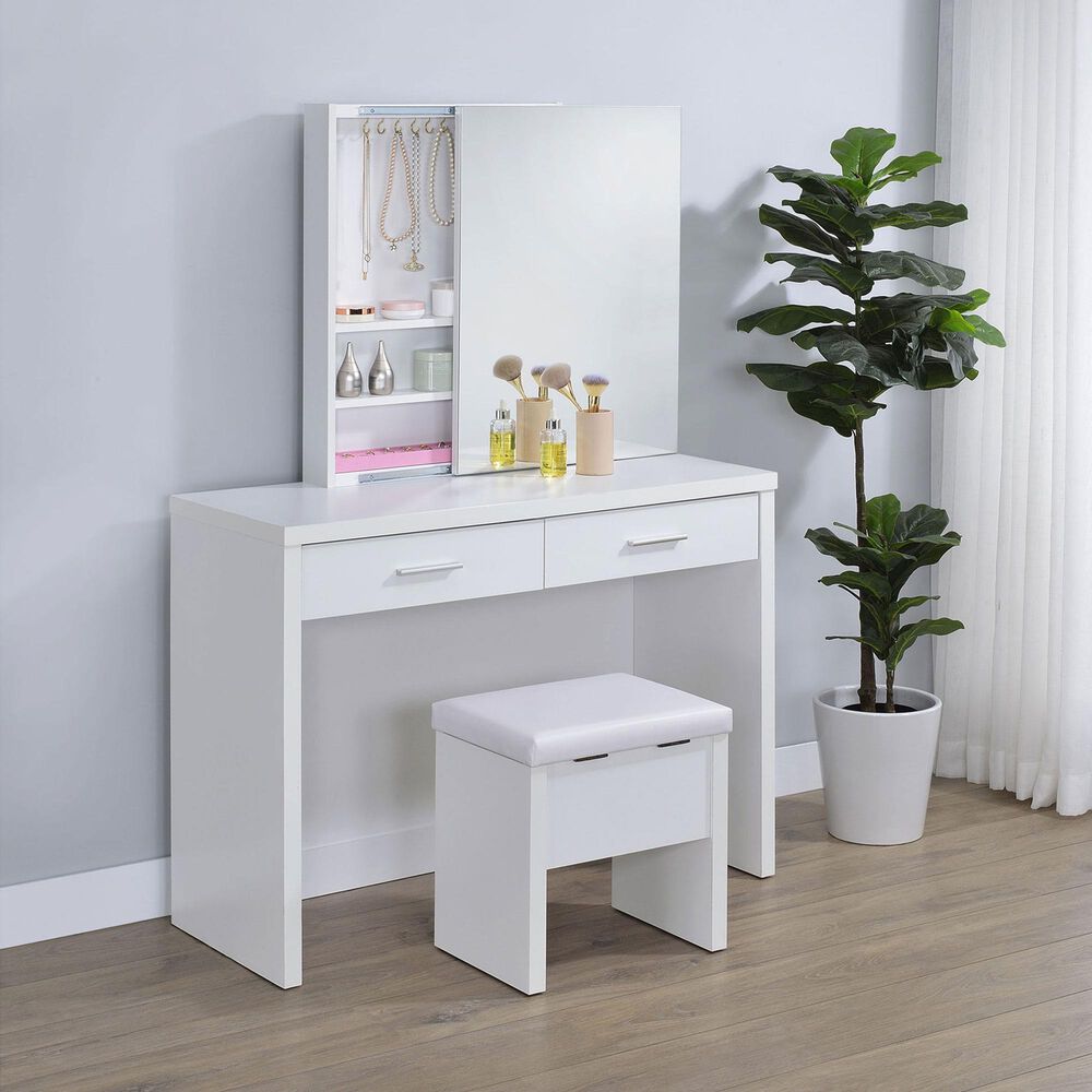 Coaster Bunbury Makeup Vanity Table Set in White, , large