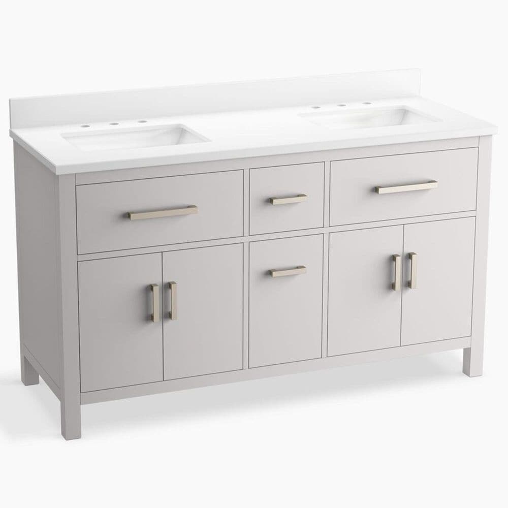 Kohler Kresla 60" Double Bathroom Vanity in Atmos Grey with 3 cm White Quartz Top and Rectangular Sinks, , large