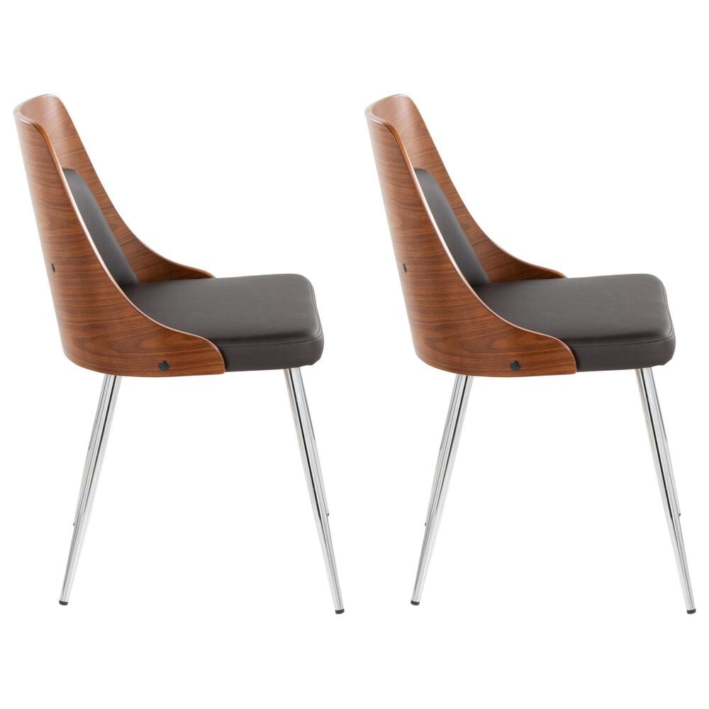 LumiSource Anabelle Side Chair with Brown Cushion in Chrome and Walnut (Set of 2), , large
