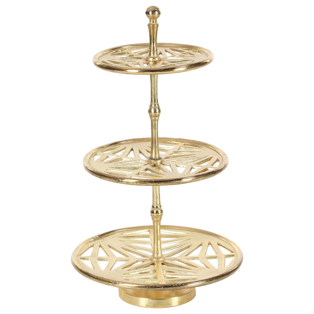 Maple and Jade 3-Tier Server in Matte Gold, , large
