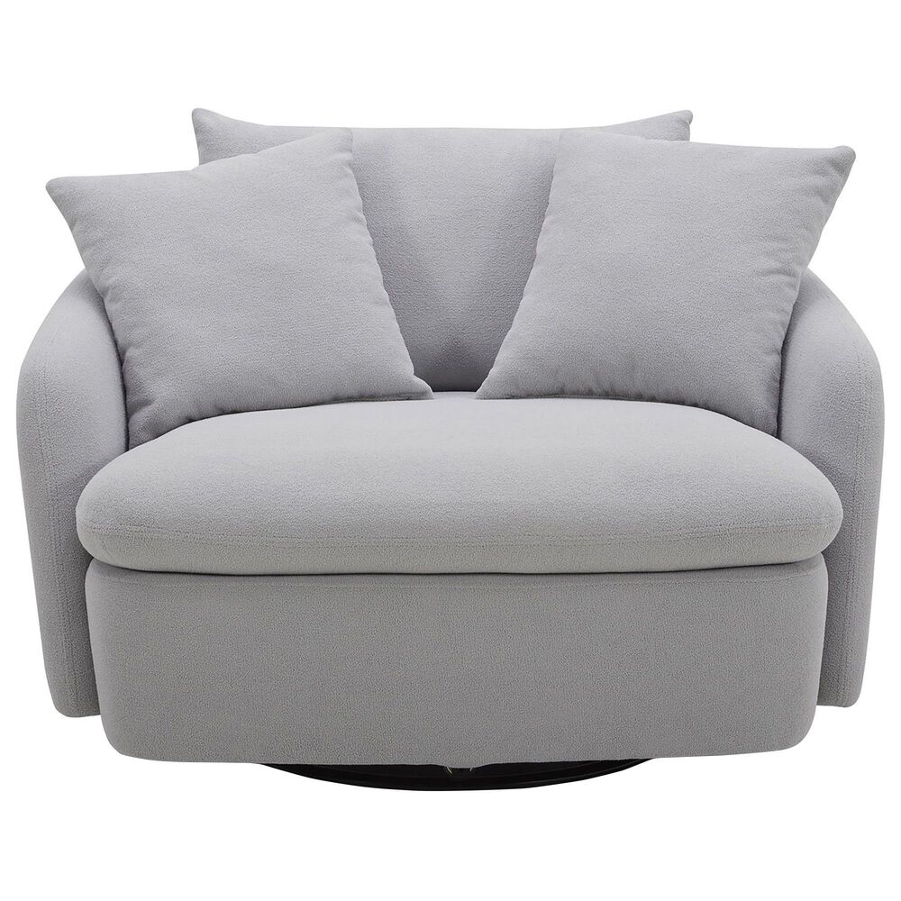 Simeon Collection Boomer Oversized Swivel Accent Chair in Dame Dove Grey, , large