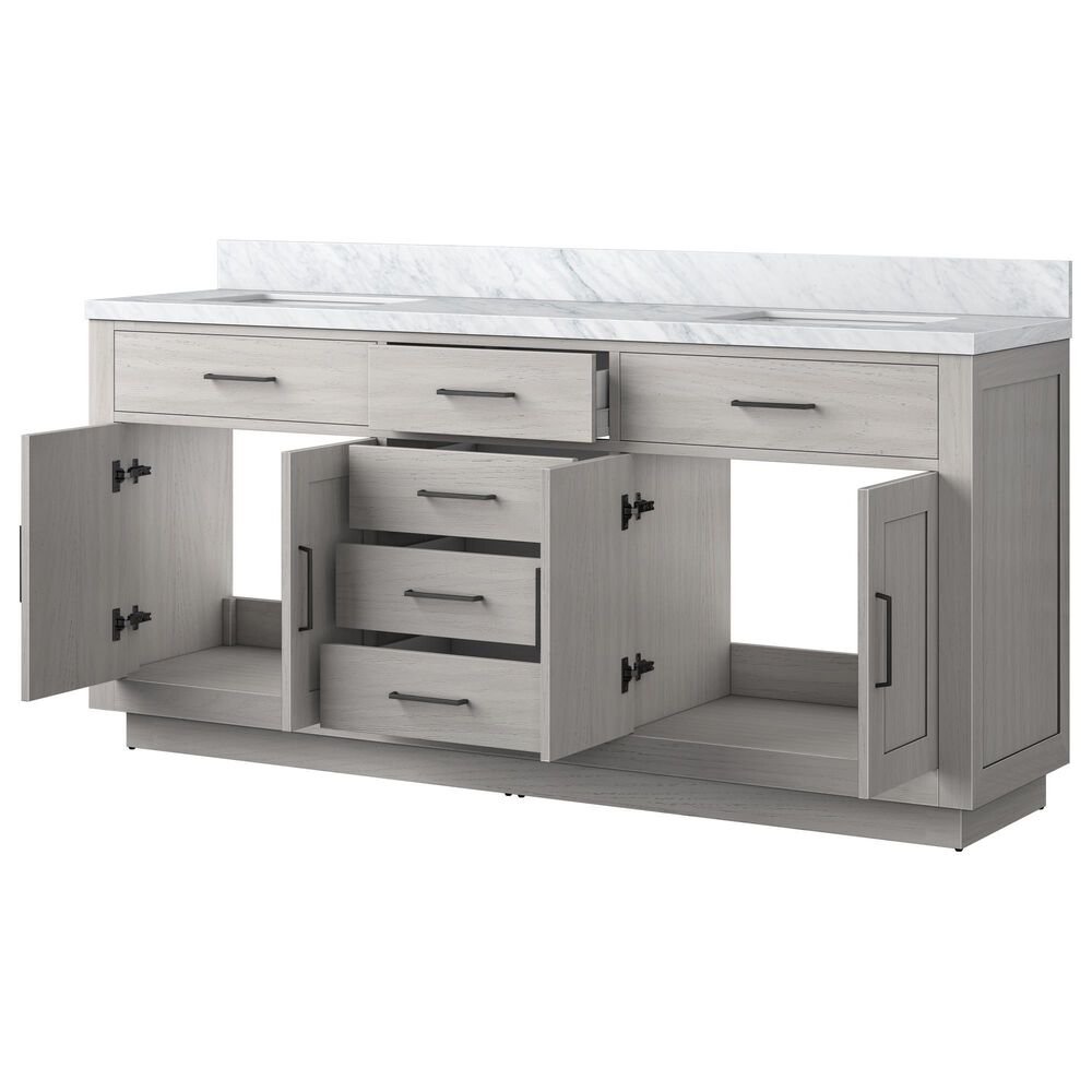Lexora Home Abbey 72&quot; Double Bathroom Vanity in White Oak with 2 cm White Carrara Marble Top and Rectangular Sinks, , large