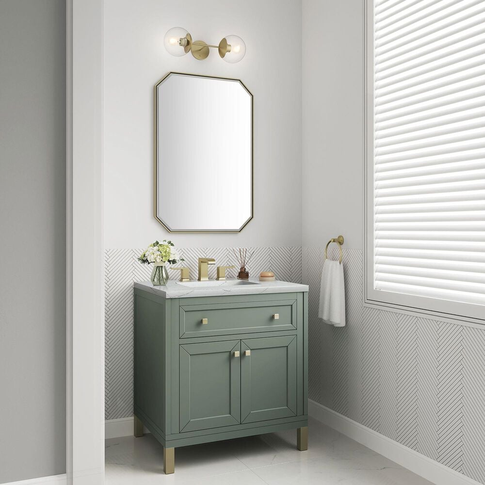 James Martin Vanities Chicago 30&quot; Single Bathroom Vanity in Smokey Celadon with 3 cm Ethereal Noctis Quartz Top and Rectangular Sink, , large