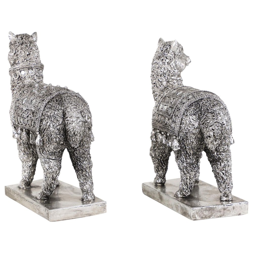 Maple and Jade Eclectic Resin Llama Sculpture in Silver &#40;Set of 2&#41;, , large