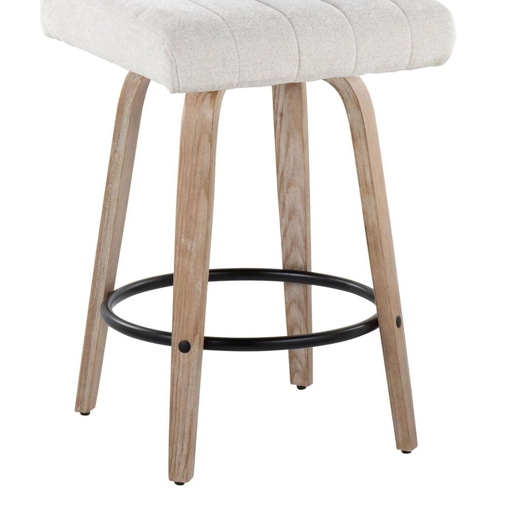 LumiSource Hank Swivel Counter Stool with Light Grey Fabric Upholstery in Whitewashed and Black (Set of 2), , large