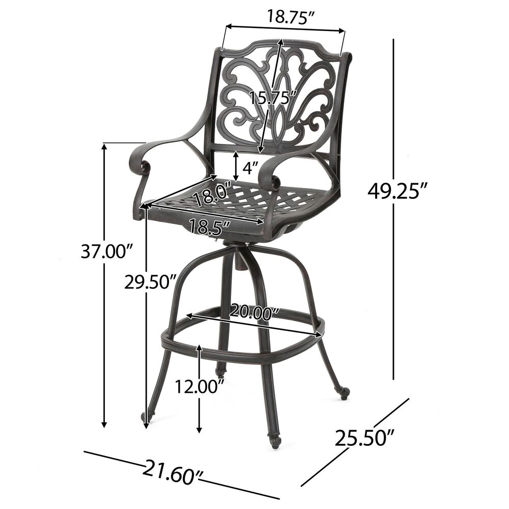 Hearth and Haven Outdoor Aluminum Swivel Barstool with Scrolled Arms in Bronze, , large