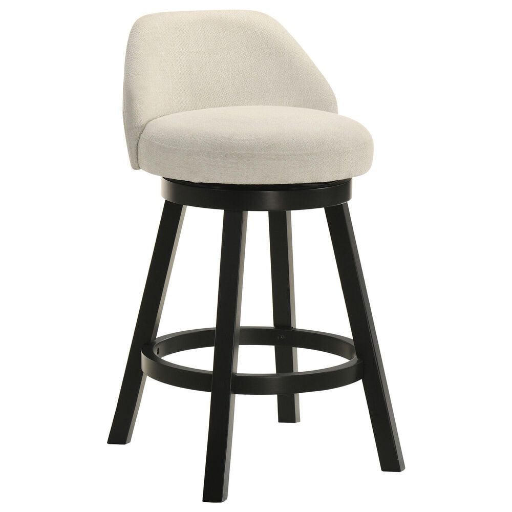 Armen Living Erika Swivel Counter Height Stool with Cream Upholstery in Black, , large