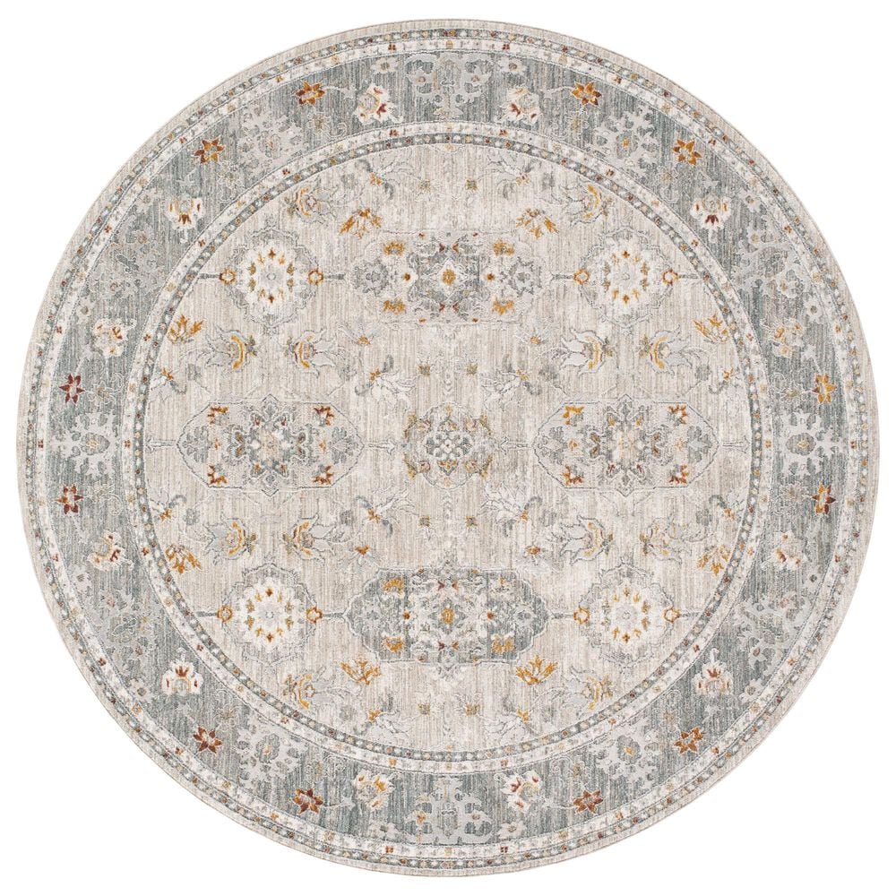 Surya Dresden DRE-2325 Medium Gray, Gray, White, Light Slate, Mustard and Rust 6&#39;7&quot; Round Area Rug, , large