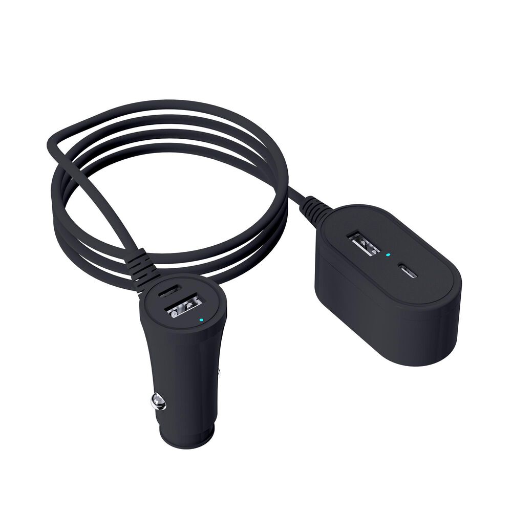 POM Gear 4-Port Car Charger for Front and Backseat in Black, , large