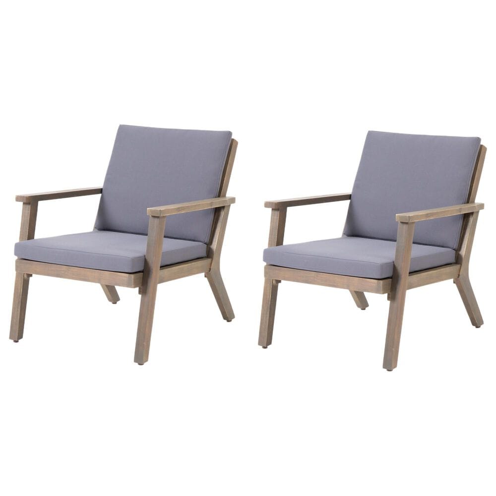 Hearth and Haven Outdoor Acacia Wood Chairs with Open Slatted Backrest and Water-Resistant Cushions in Dark Gray (Set of 2), , large