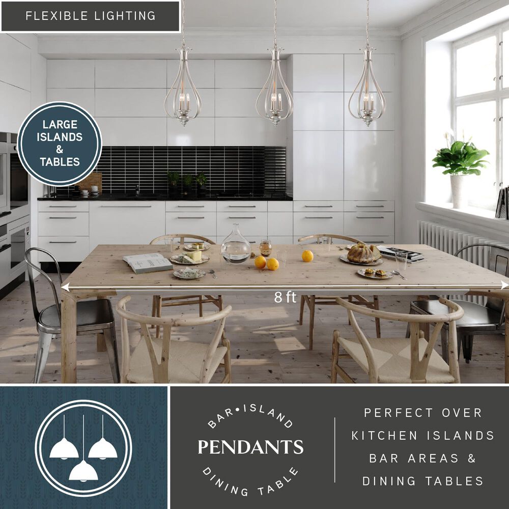 Vaxcel Monrovia 3-Light Pendant in Brushed Nickel, , large