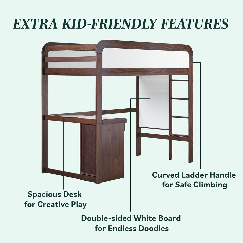 Walker Edison Adyn Twin Loft Bunk Bed with Desk in Walnut, , large
