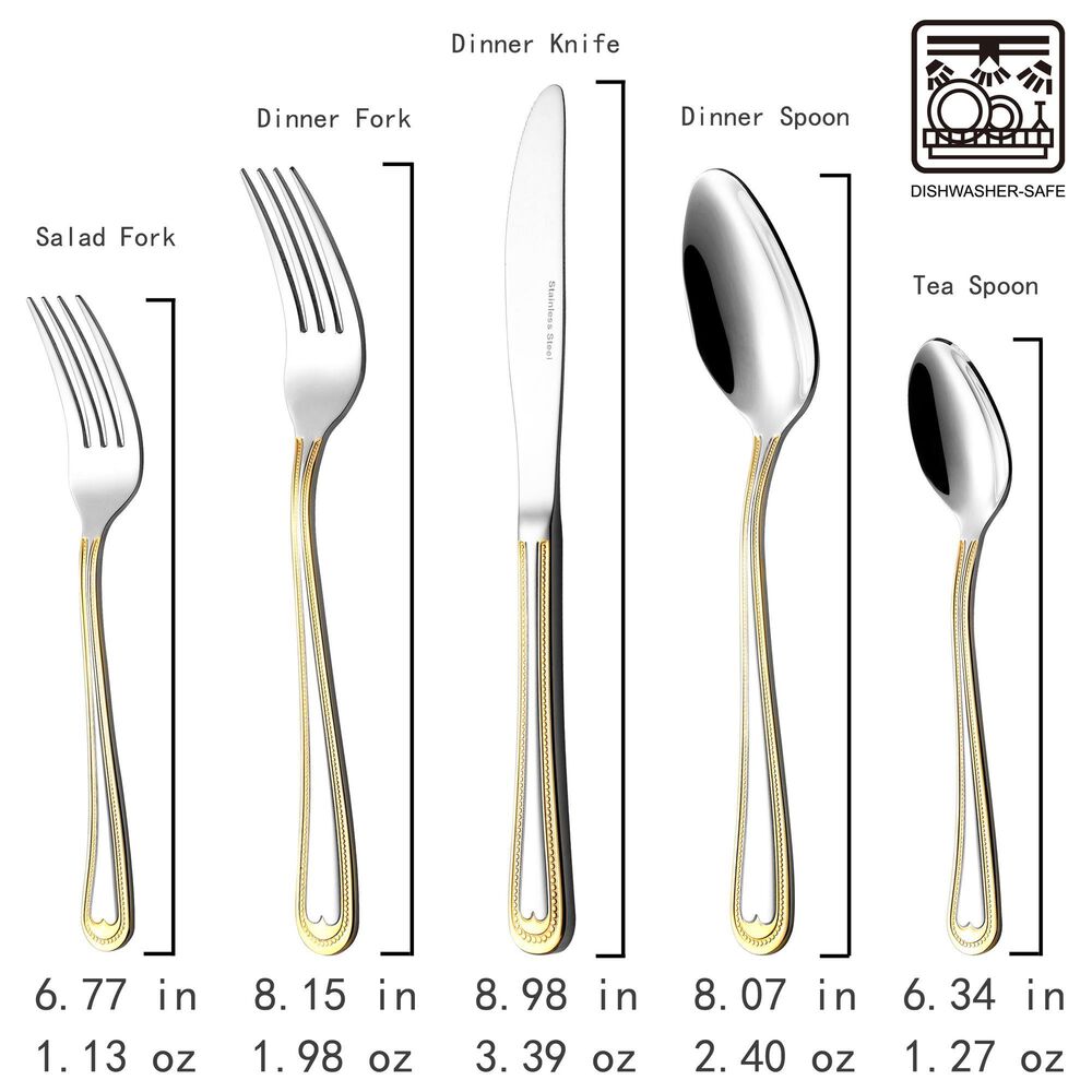 Gifts Plus 20-Piece Atrani Flatware Set with Gold Trimmed in Stainless Steel, , large