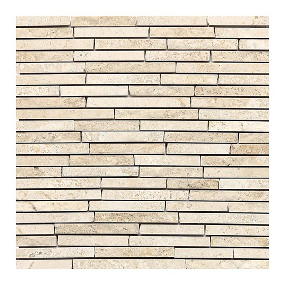 Dal-Tile Travertine Honed, Polished, Split Face 12" x 12" Mosaic Tile in Baja Cream, , large