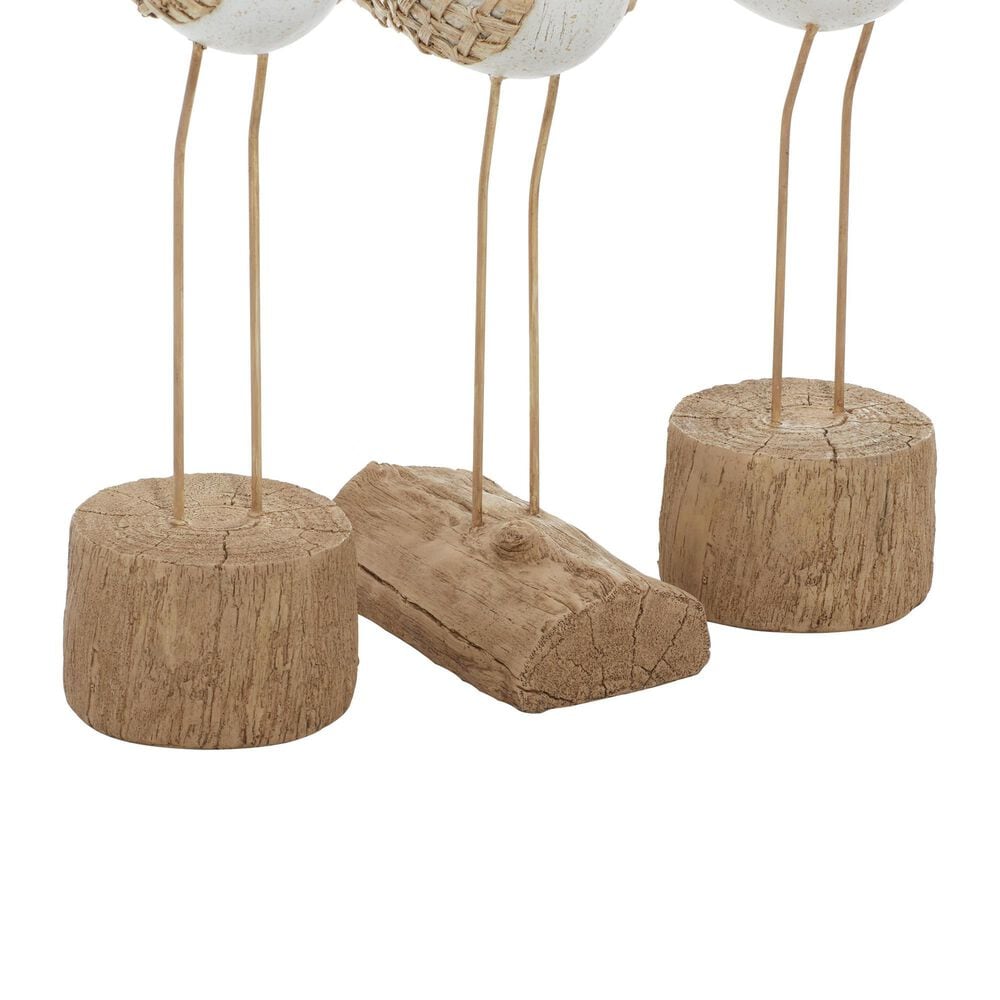 Maple and Jade 3-Piece Bird Decorative Sculpture Set in White and Tan, , large