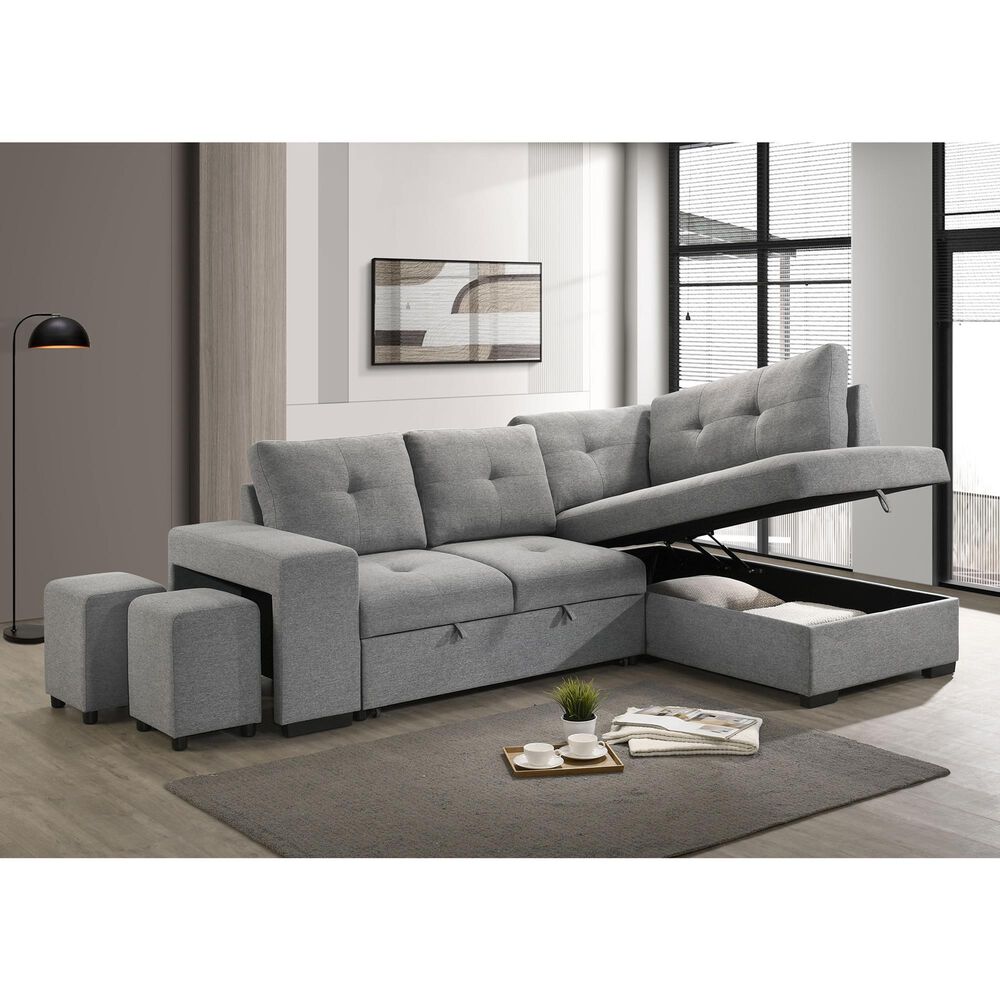 Coaster Roanne Fabric Upholstered Sleeper Sectional Sofa Grey, , large