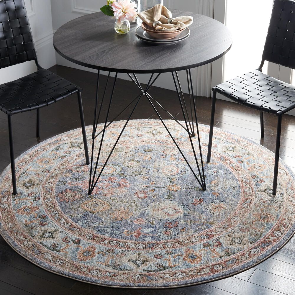 Safavieh Jasmine 5&#39;3&quot; Round Blue and Gold Area Rug, , large