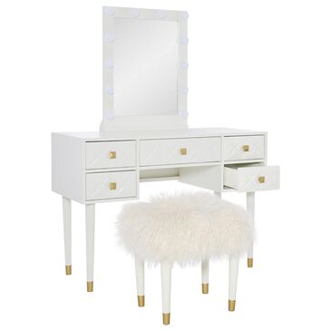 Linden Boulevard Lighted Vanity and Stool Set in White, , large