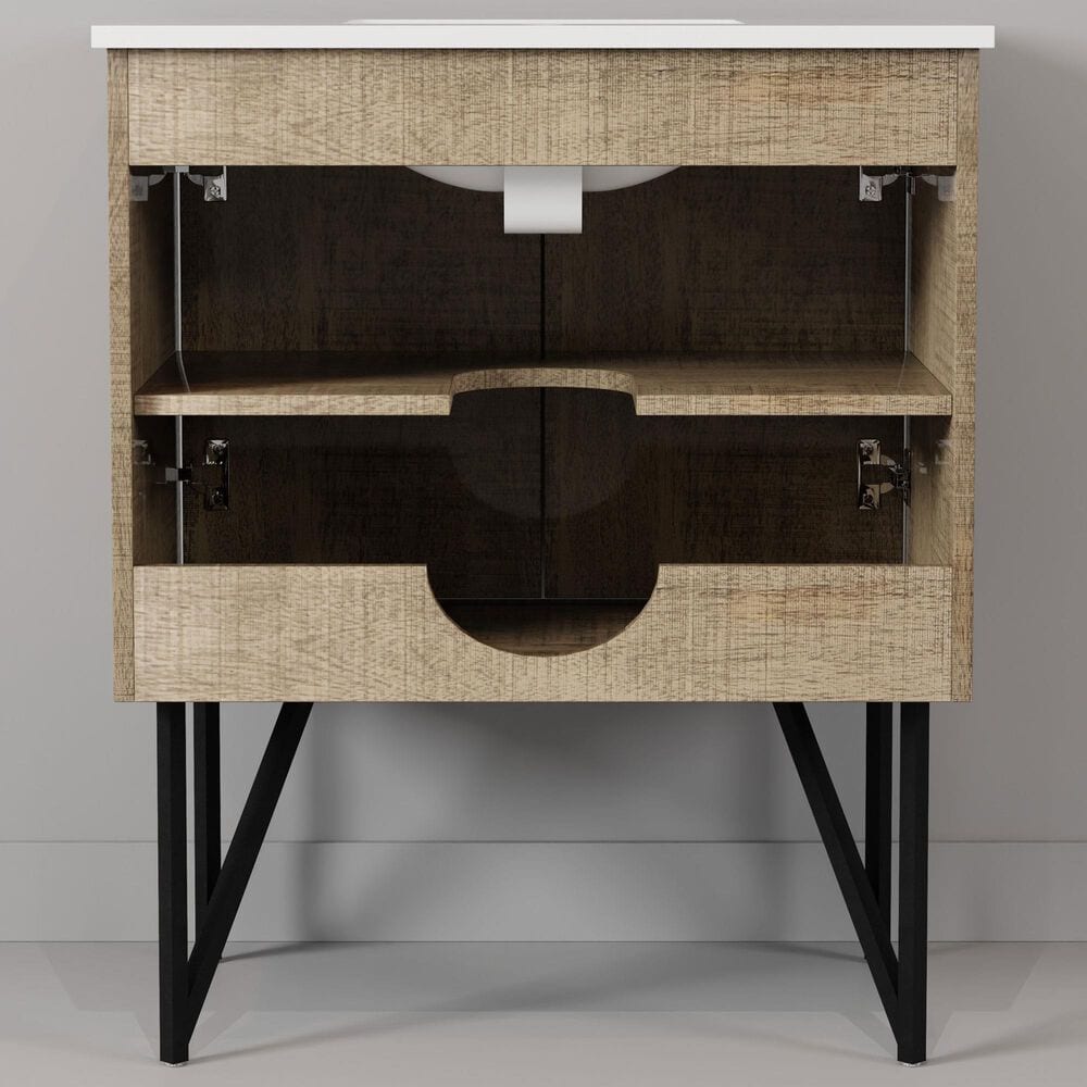 Lexora Home Lancy 30&quot; Single Bathroom Vanity in Rustic Acacia with 2 cm White Quartz Top and Rectangular Sink, , large