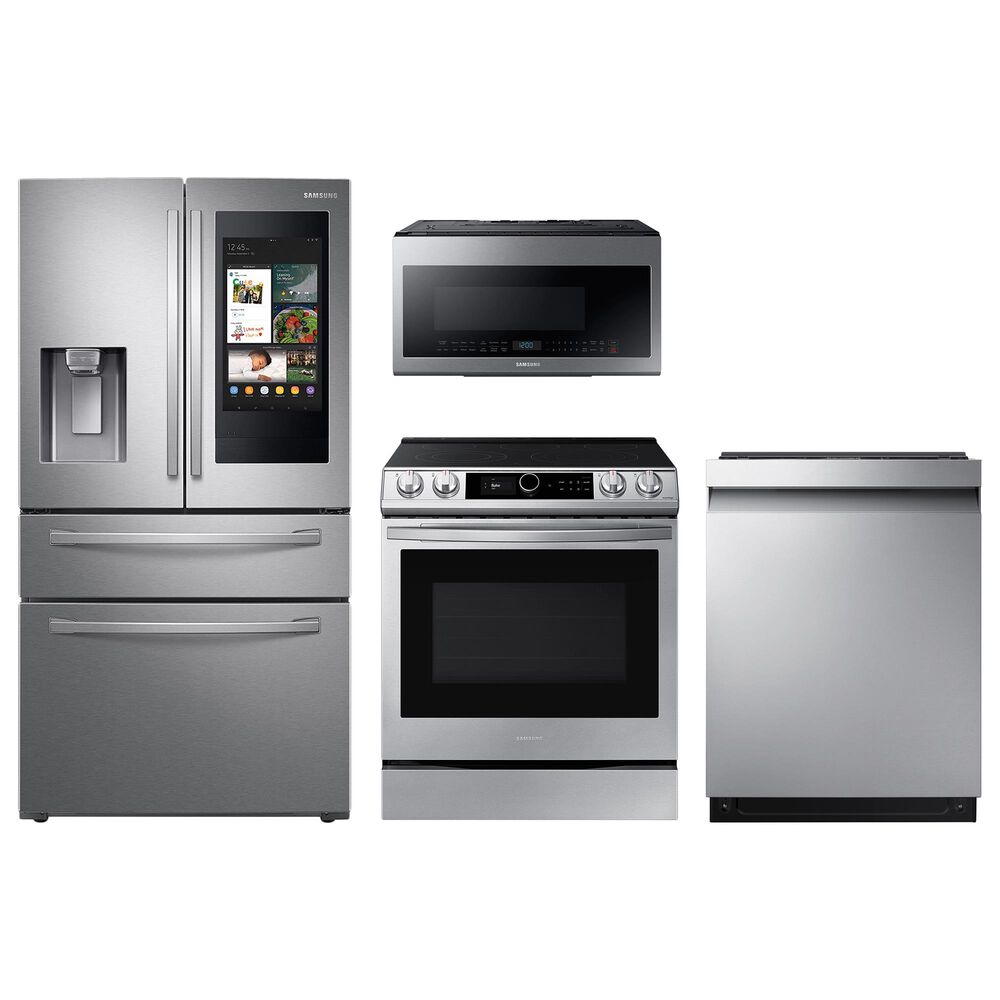 Samsung 4-Piece Kitchen Package with 28 Cu. Ft. 4-Door French Door Refrigerator and Pocket Handle Dishwasher in Stainless Steel, , large