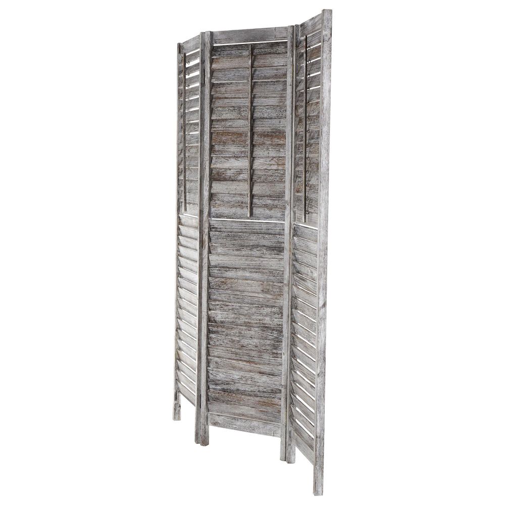 Maple and Jade 3-Panel Shutter Top Partition Room Divider Screen in Washed Gray and Brown, , large